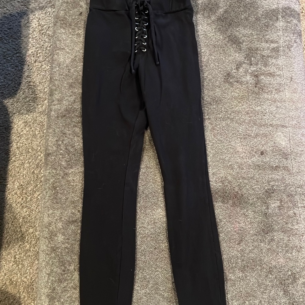 Black, lace up kittenish leggings